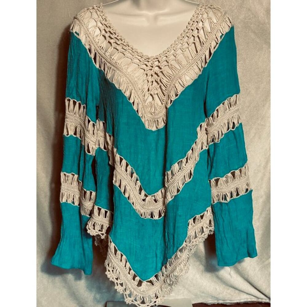 Umgee USA Womens Crochet Gauze Top Size S Beachy Coastal BOHO Festival Hippie